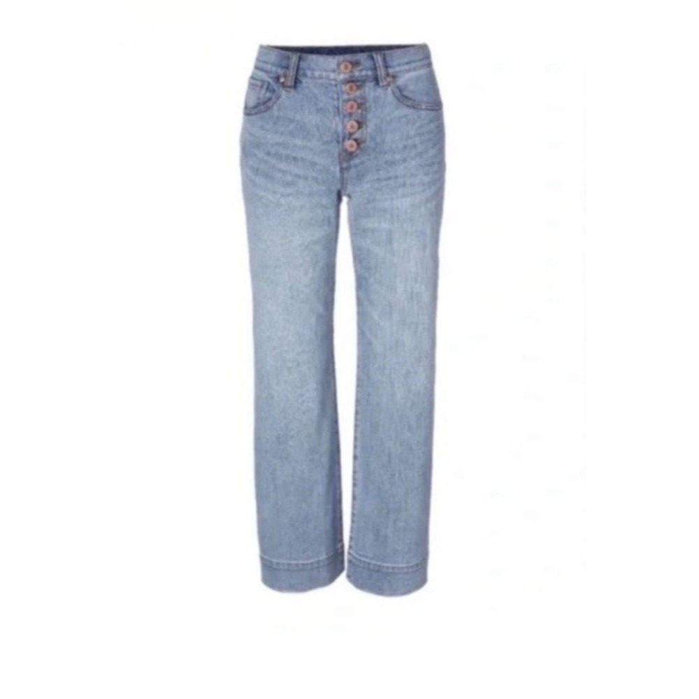 Cabi Palm Beach Crop Jeans Women's Size 12 Button Fly Wide Leg Denim EUC #6282